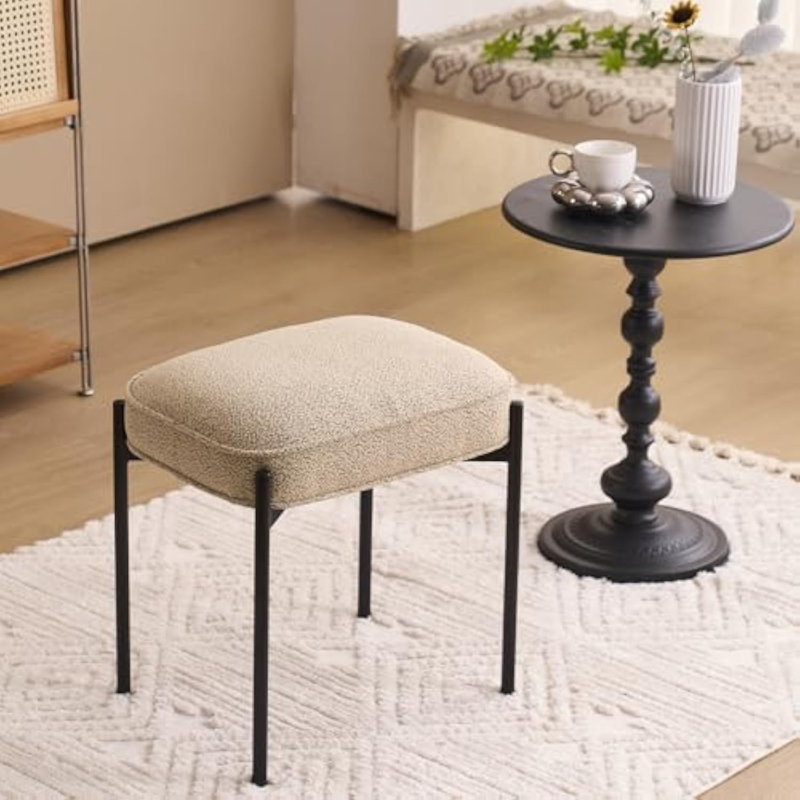 Hokku Designs Beige Comfy Ottoman Vanity Stool Boucle Velvet
